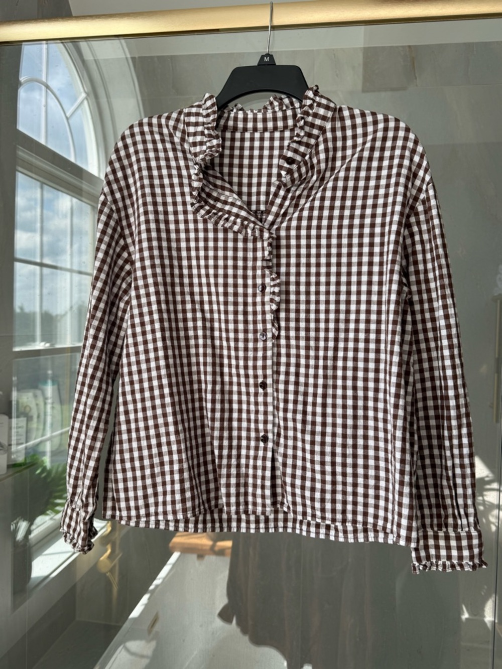 Astylish Womens Plaid Ruffle V Neck Button Down Blouse